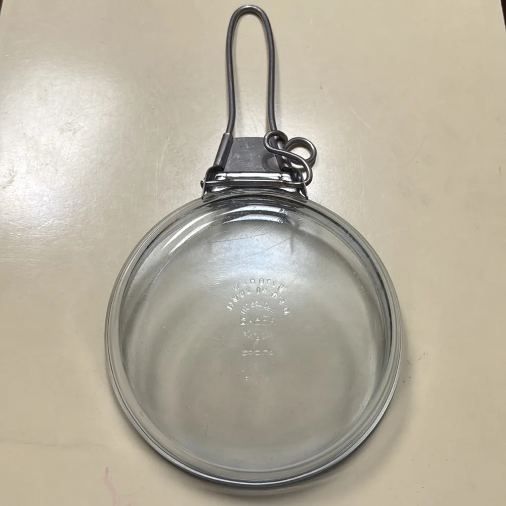 Pyrex Clear Blue Flameware Skillet H-U  8178 with Metal Flameware Handle